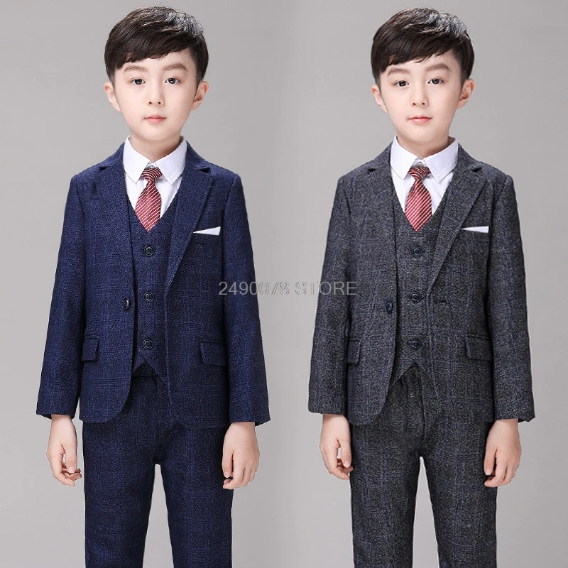 Flower Boys Wedding Suit Children Formal Jacket Vest pants Tie 4Pcs Clothing Set Kids Performance Blazer Tuxedo Dress Costume