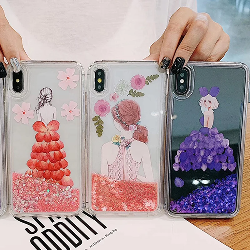 Dynamic Glitter girl For iPhone 11 case 6 6S 7 8 plus X XS MAX XR pro max Liquid Quicksand Case Soft TPU Cover |