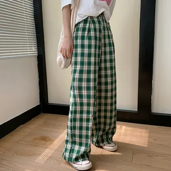 

NEW 2020 HOT Summer Fashion Women'Pants Baggy casual Female Trouser Plaid Wide leg High Waist pants Long Loose joggers pants
