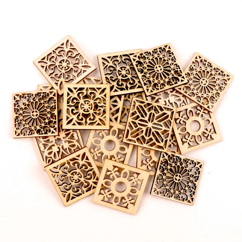 10pcs Chinese Style Retro Frame Wooden Pattern Round Square Scrapbooking Craft Handmade Accessory Home Decoration DIY 40mm