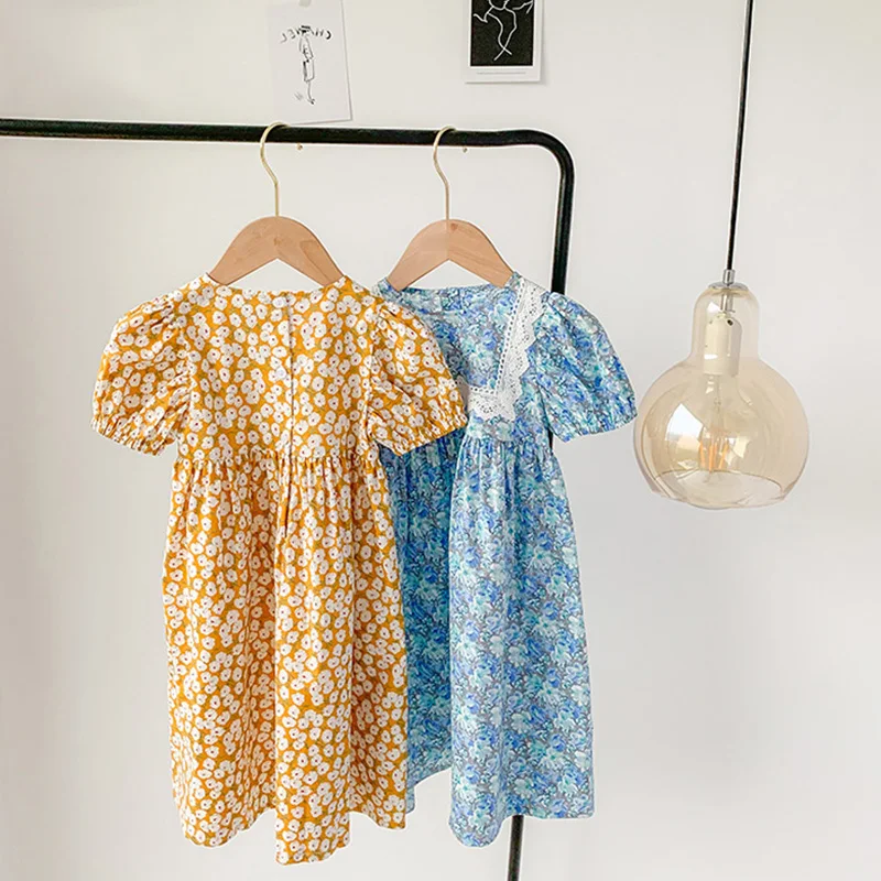 

Girls Retro Lace Puff Sleeve Dress 2020 Summer New Baby Toddler Floral Lace Princess Dress