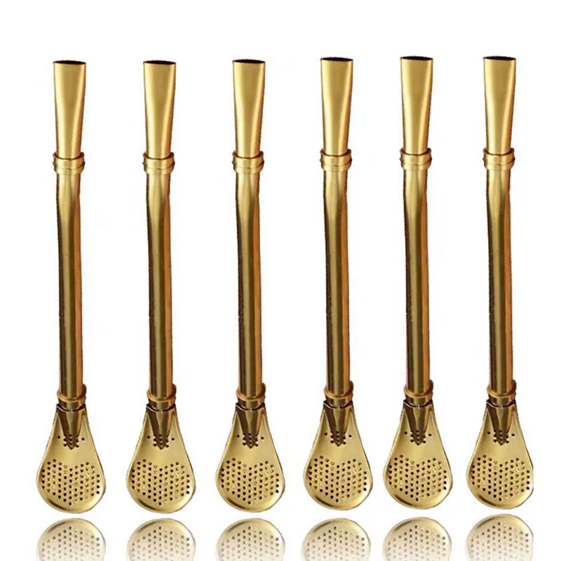 

6 Pieces Smooth Stainless Steel Yerba Mate Tea Bombilla Straws Filtered Spoon Drinking Straw, Mate Club Bombilla Set, Yerba Mate