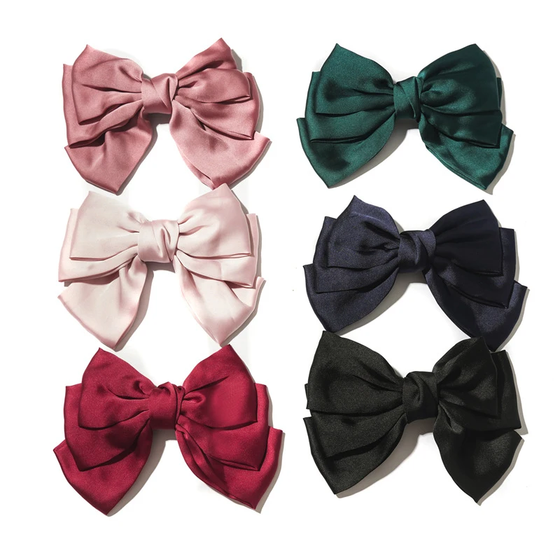 

Solid Color Three Layers Satin Barrette Spring Clip Ponytail Hair Accessories Hair Clip Big Large Bow Hairpin Hair Ornament