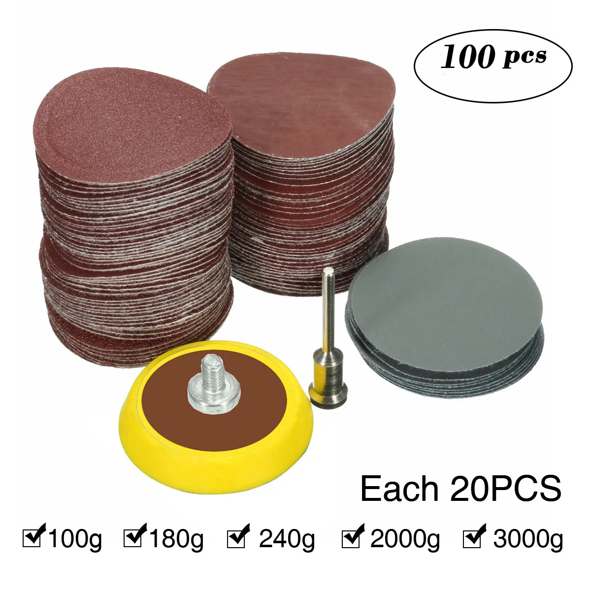 100pcs 25mm/1inch Sandpaper + 1pcs Loop Sanding Pad Abrasives Mixed Polishing + 1pcs 1inch Hook Loop Backer Plate 1/8inch Shank photo