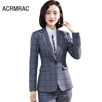 

Women suits Slim autumn winter Plaid Blazers jacket pants 2-piece set OL Formal Business Women pants suits Woman set suits 19919