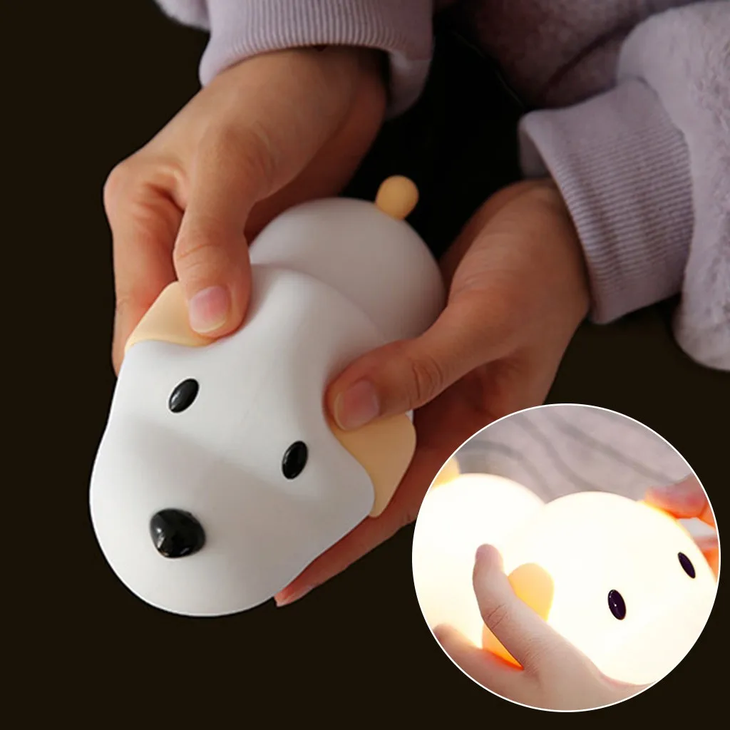 Собака светодиодный ночник лампа сенсорный силиконовый щенок мультфильм для ребенка Дети подарок прикроватная Спальня Гостиная украшения
