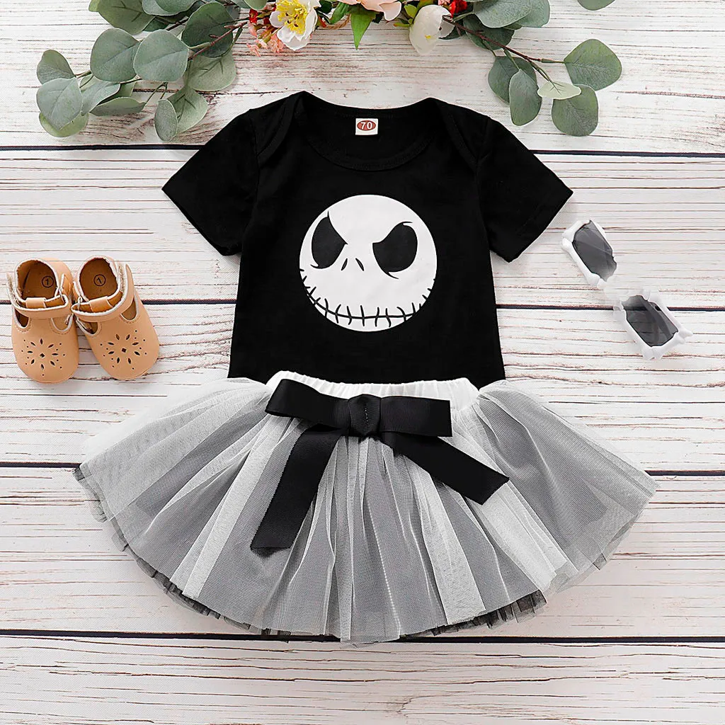 Одежда для новорожденных девочек Комбинезон с кошмаром, юбка-пачка костюм на Хэллоуин для маленьких девочек праздничный комплект одежды для маленьких девочек