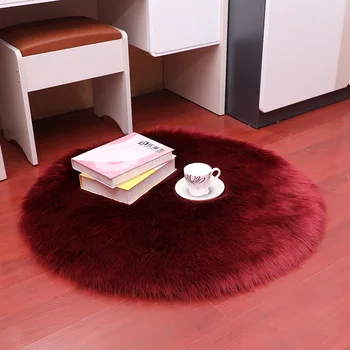 

Round Rug Long Wool Plush Coffee Table Computer Chair Center Rug Doormat Fluffy Non-slip Mat Pouf Bedroom Living Room Fur Carpet