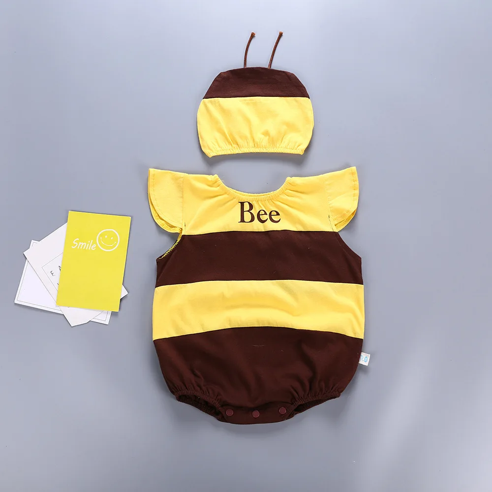 Baby Bodysuits for girl  Baby Girl Summer Clothes Rompers with Hat Ruffle Flying Sleeve Fruit Honey Bee Costume Infant Unisex Sleeveless One Piece Outfit best baby bodysuits Baby Rompers