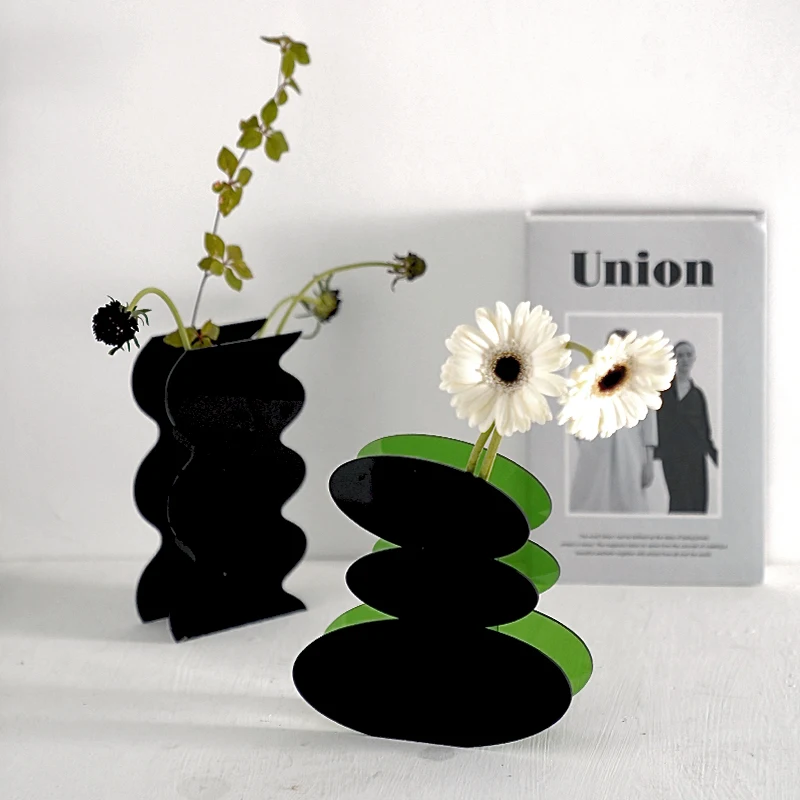 Acrylic Vase Floral Geometric Home Decoration Contrast Color Artistic Vases Living Room Creative Dried Flower Tabletop Ornaments | Дом и сад