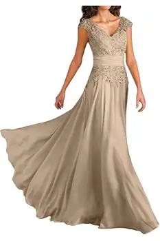 

Fashion Evening Dresses Long A-Line Chiffon Deep V-Neck Prom Dresses 2020 Lace Flower Beaded Robe de Soiree Evening Party Gown
