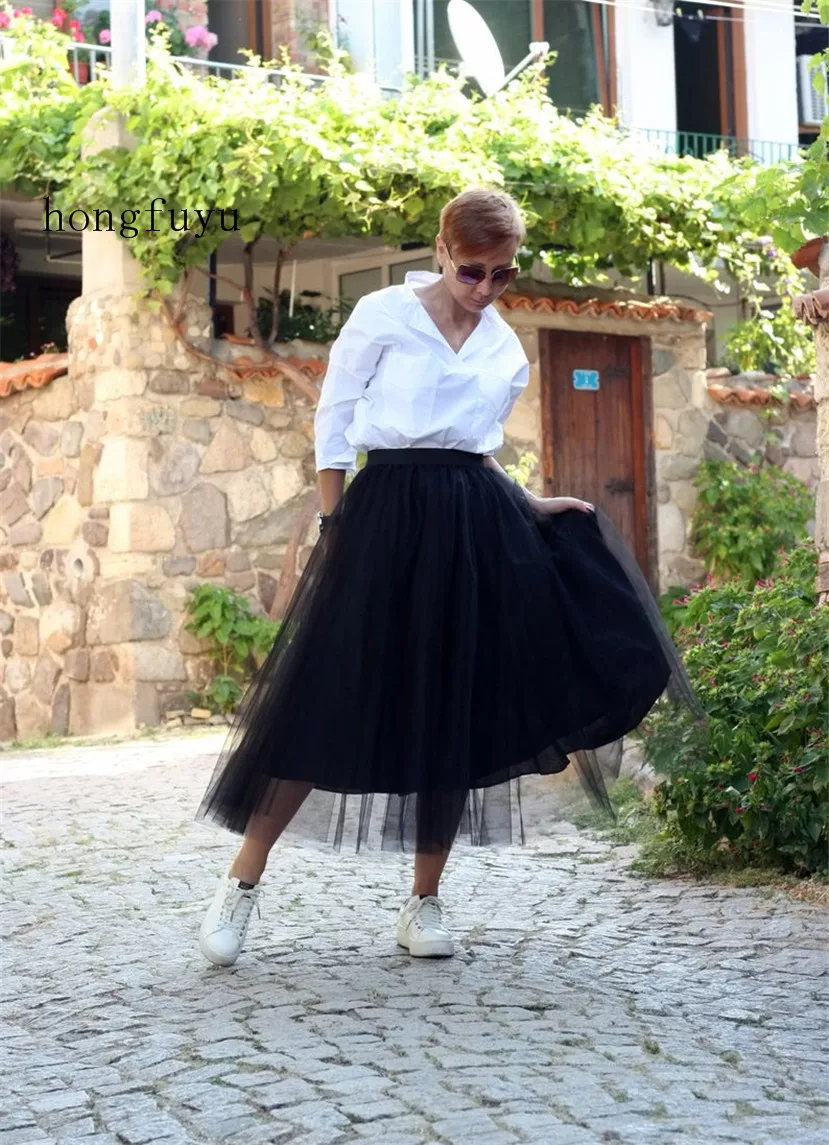 

2021 Black Tulle Skirts A-line Long Prom dress Women Tulle Skirts High Quality Female Bottoms robes Custom made