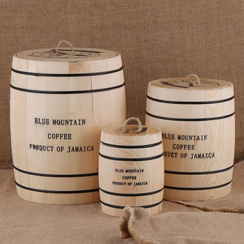 

Coffee Beans 0ak Barrel Storage Airtight Wooden Container For Coffee Beans or Grounds Kitchen Box
