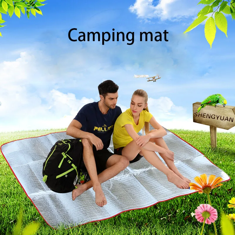 Camping Hiking Sleeping Mat Grass Blanket Picnic Cushion Awning Tent Pad Outdoor Double-Sided Aluminum Film Moisture-Proof Pad