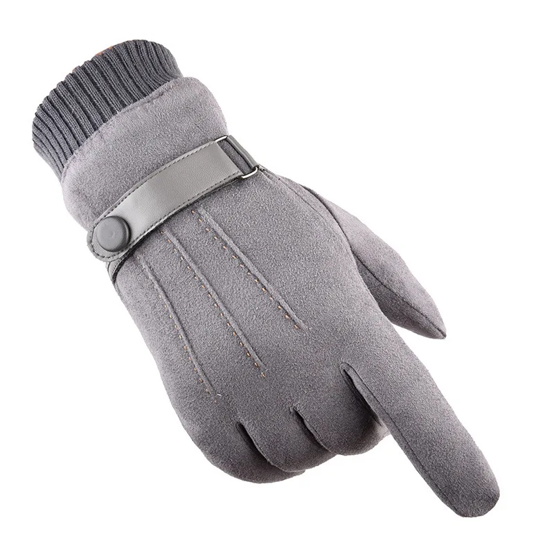 Мужские зимние перчатки с сенсорным экраном для езды на открытом воздухе, ветрозащитные женские толстые перчатки на полный палец, теплые замшевые бархатные рукавички, перчатки для катания на лыжах G007 - Цвет: Gray