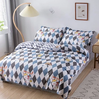 

Home Textile Bedding Sets 5 size Unicorn Summer Bed Linens 3/4pcs Duvet Cover Set Pastoral Bed Sheet AB Side Duvet Cover