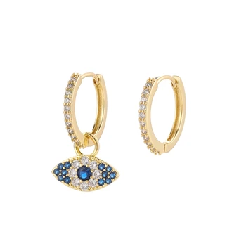 

925 Sterling Silver Eyes Pendant Asymmetric Hoop Earrings Micro Inlaid Blue Cubic Zircon Earring For Women Jewelry S-E1131