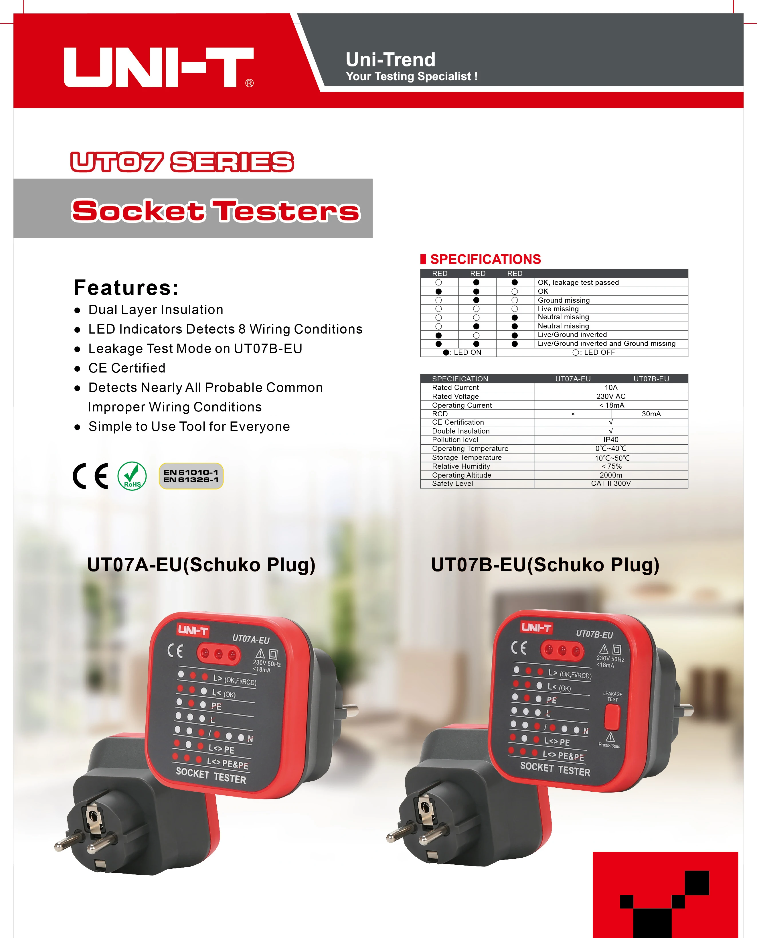 Testeur de prises électriques UNI-T UT07B-EU