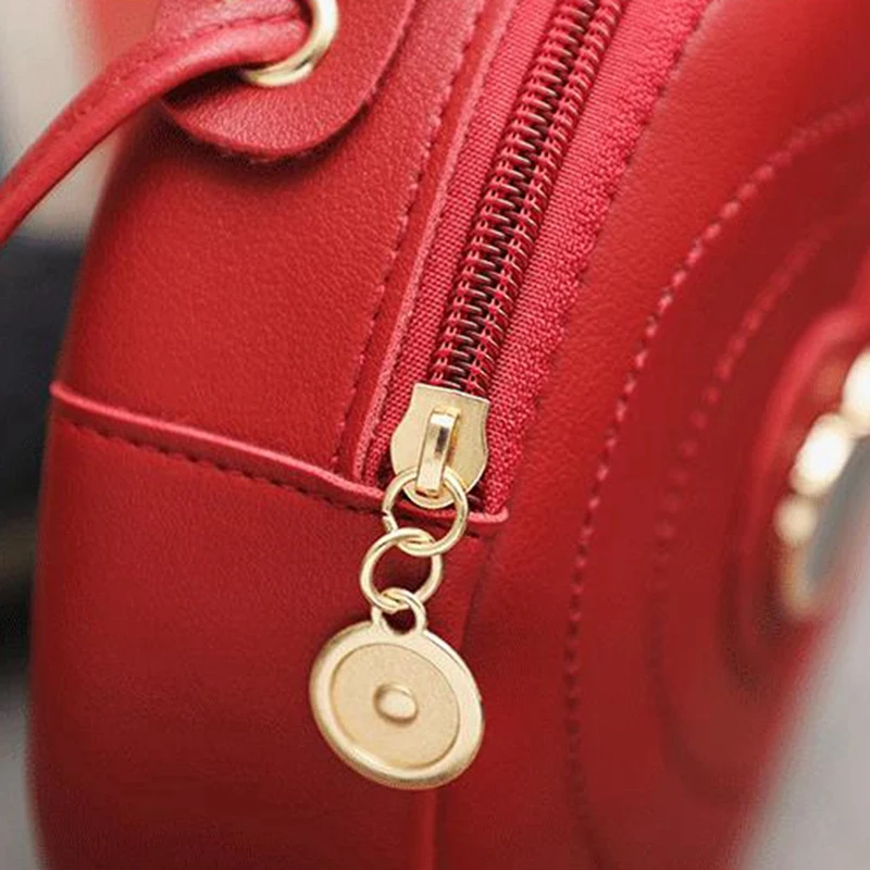 Fashion Cute Round Heart-Shaped Pattern Women'S Zipper Messenger Bag Shoulder Bag Handbag Red