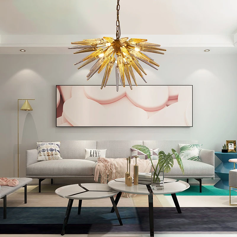 Nordic Gold Sputnik Chandelier Smoke Grey Glass Lightings LED Lighting for Bedroom Living Room Dining Home Lamps | Освещение