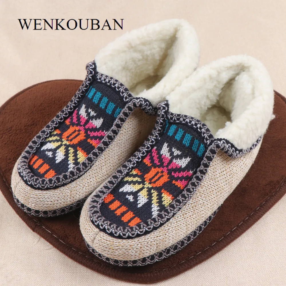 Slippers For Women Plush Indoor Shoes Furry Slides Ladies Winter Home Slippers Femme Print Knitted Furry Slide Chanclas De Mujer