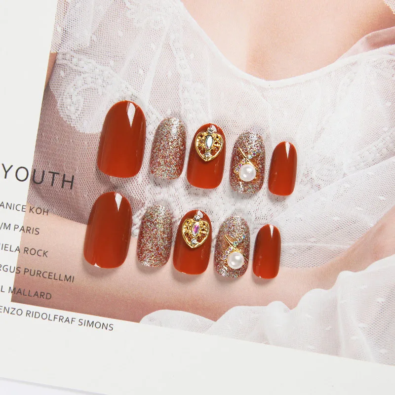 

24pcs/set Orange False Nail with Glue Full Cover Fake Nail Artificial Nail Full Tips False Nail 3D Design Summer Style