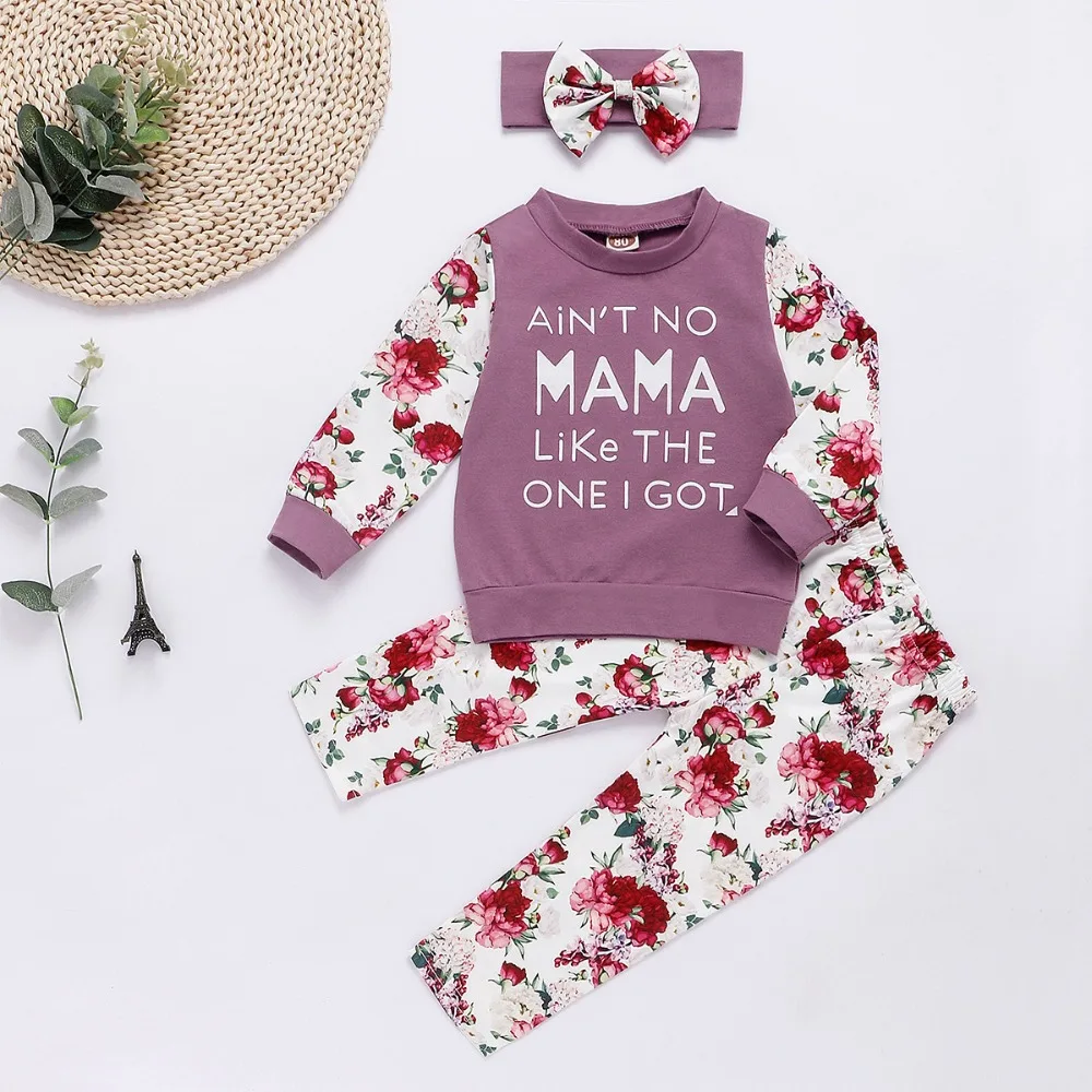Baby Girl 6M-3T Ain't No Mama like the one I got printed Sweatshirt Top+ Flower Pant+ Headband 3PC outfits