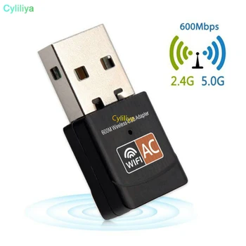 

100pcs600Mbps USB WiFi Adapter 2.4GHz 5GHz WiFi Antenna PC Mini Wireless Computer Network Card Receiver Dual Band 802.11b/n/g/ac
