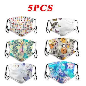 

5PCS Fashion Batterfly Printing Face Cover Reusable Dustproof Windproof Fog Haze PM2.5 Can Put Filter M/ask Breathable Covers
