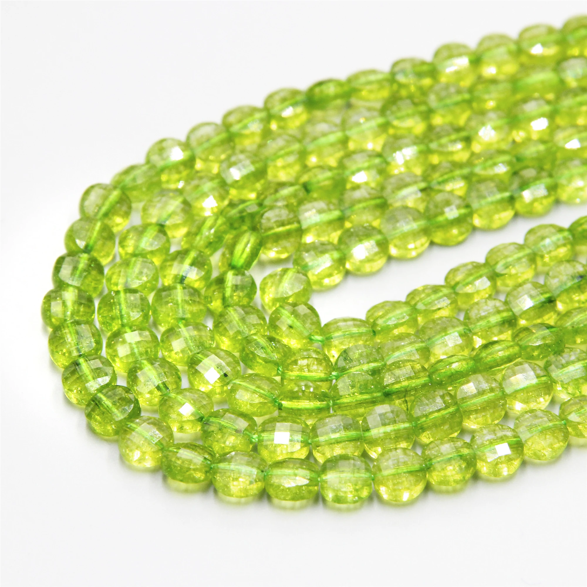 6mm*4mm Natural Faceted Coin Shape Olivine Beads Pretty Green Quartz Crystal Gem Stone Beads 15.5'' Necklace Bracelet Material