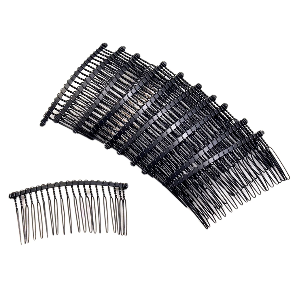 10 Pieces 20 Teeth Hair Clip Combs Metal Wire Hair Combs Wire Twist Bridal Wedding Veil Combs, 2.99 x 1.42 inch, Black