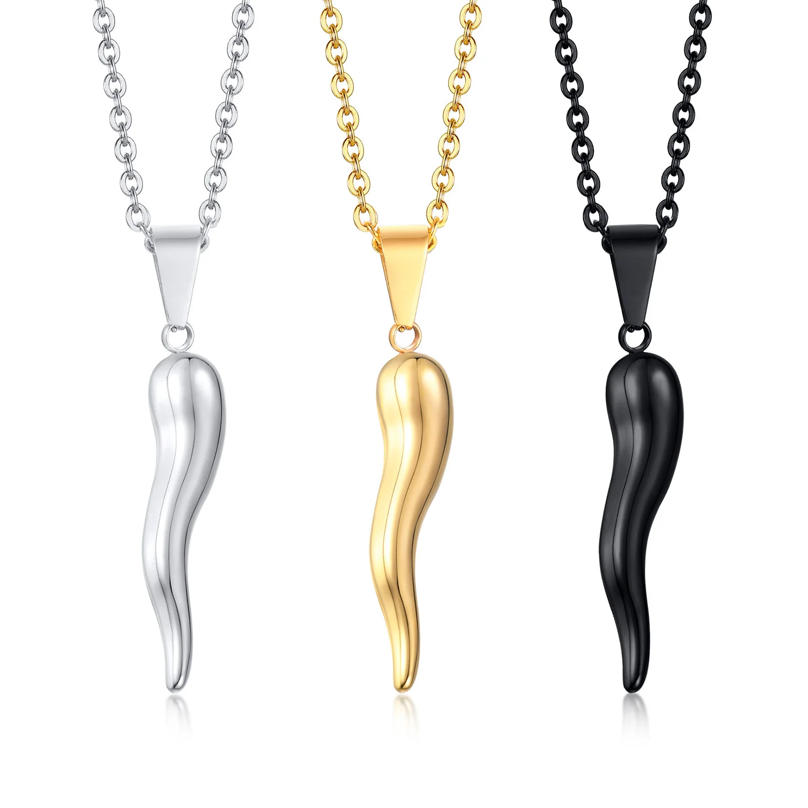 Golden Italian Horn Necklace For Women 