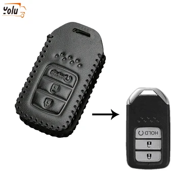 

YOLU One-button start Leather Car Key Cover Hand Sewing Key Case for HONDA