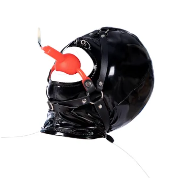 Fetish Slave Role Play Hood and Silicone Mouth Gag with Hole for Bdsm Bondage Low Temperature Candle Flirting Adults Sex Games 2