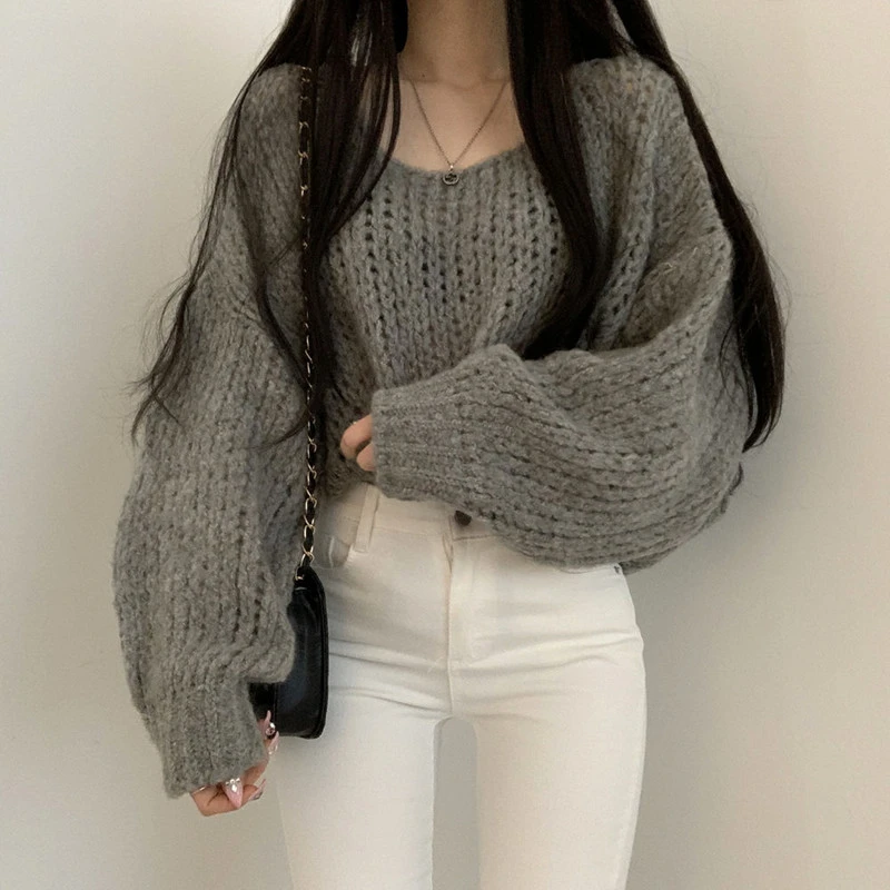 long sweater PLAMTEE 2022 New Autumn Women Sweater O Neck Lantern Sleeve Loose Casual Basic All-Match Minimalist Women Hot Pullover green cardigan