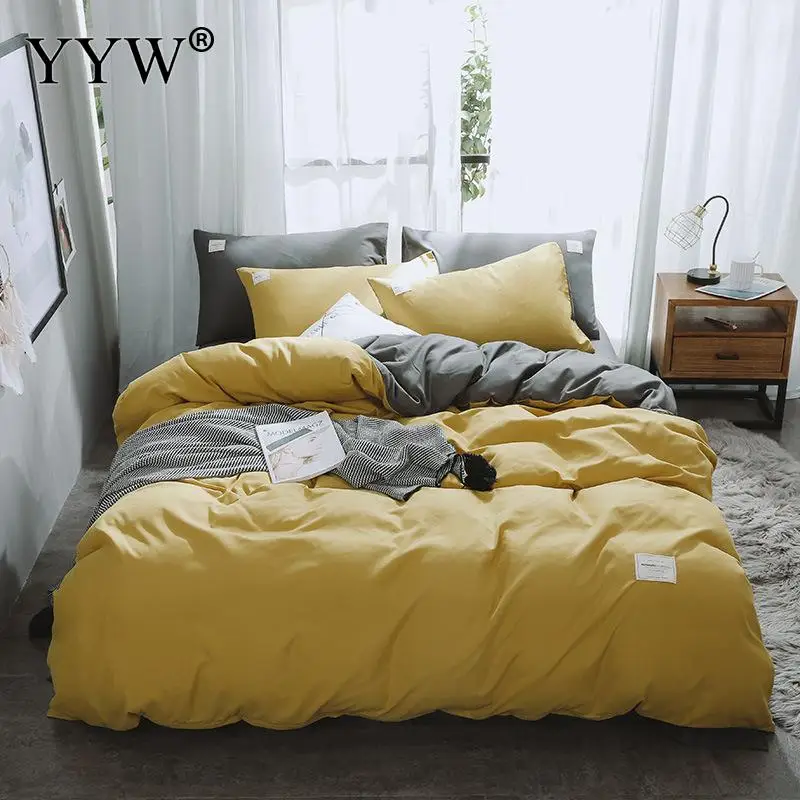 

Nordic Solid Color Double-Stitched Four-Piece Cotton Bedding Set 4 Size Bed Linen Cover Set Bed Sheet Ab Side Duvet Cover Bed