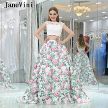 JaneVini элегантное платье из 2 частей с цветочным принтом длинное платье для выпускного вечера трапециевидной формы с кружевной аппликацией, без рукавов атласное торжественное платье для выпускного вечера es размера плюс