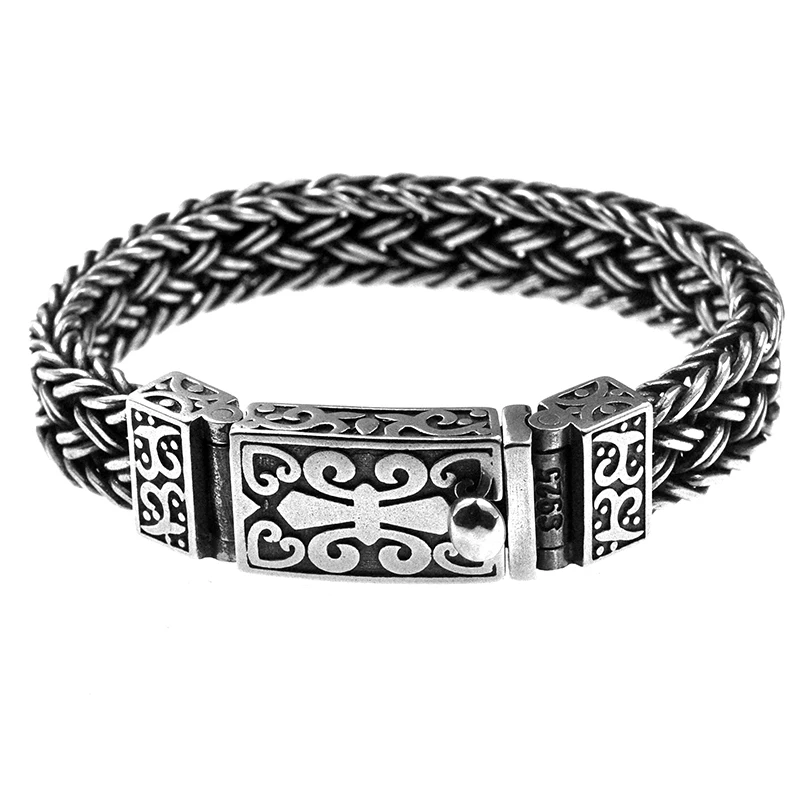 Solid 925 Sterling Silver Mens Bracelet Heavy Chain Clasp Buckle Cuff Wristband 