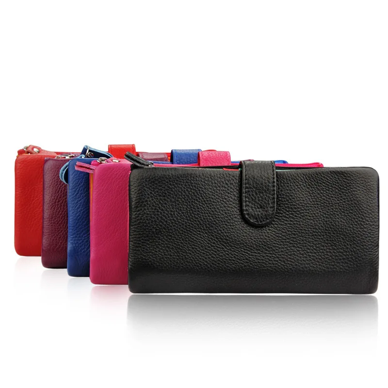 

HUGWISER Premium New Leather Women Long Wallet Elegant Multi-function Card Pack 24 Card Bits Bright High-end Luxury Colorful