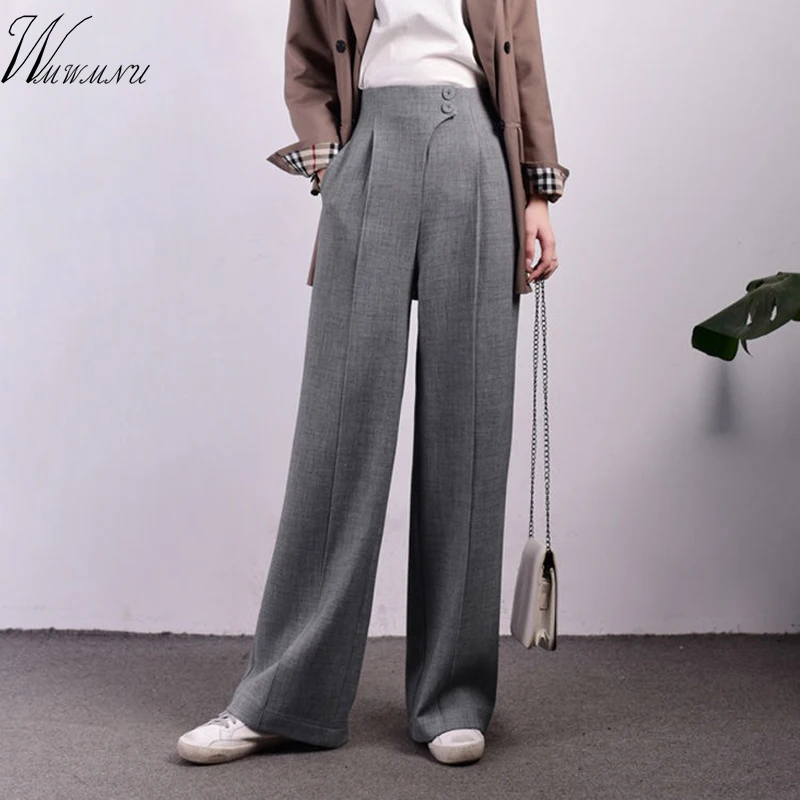 Women's Wide Leg Pants High Waist Zipper Pocket Big Size Long Trousers Spring Female 2020 Fashion OL Clothing Women's Wide Leg Pants High Waist Zipper Pocket Big Size Long Trousers Spring Female 2020 Fashion OL Clothing