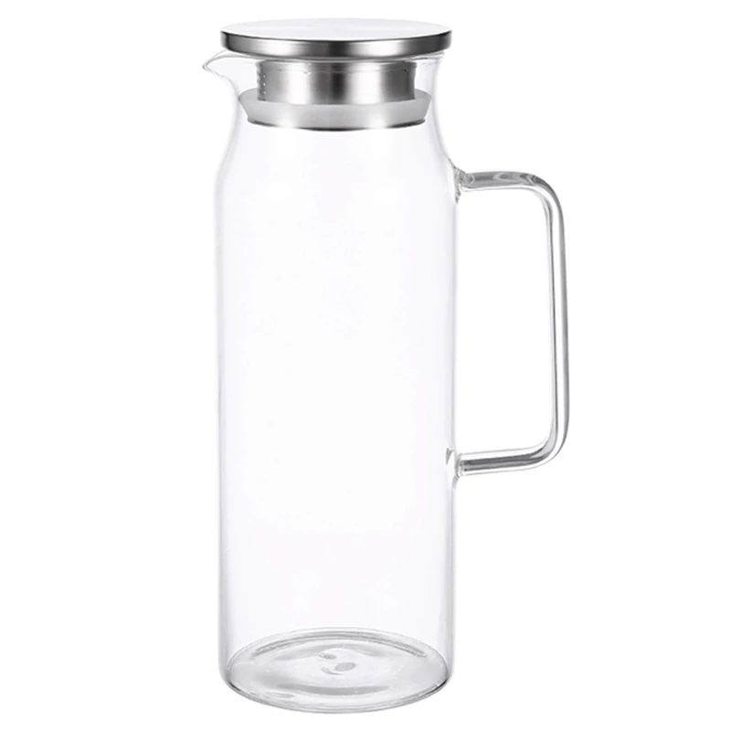 

1.2Liter 51 Ounces Glass Pitcher With Lid Covered Gallon Iced Tea Pitcher Lidded Water Jug Hot Cold Water Ice Tea Wine Coffee Mi