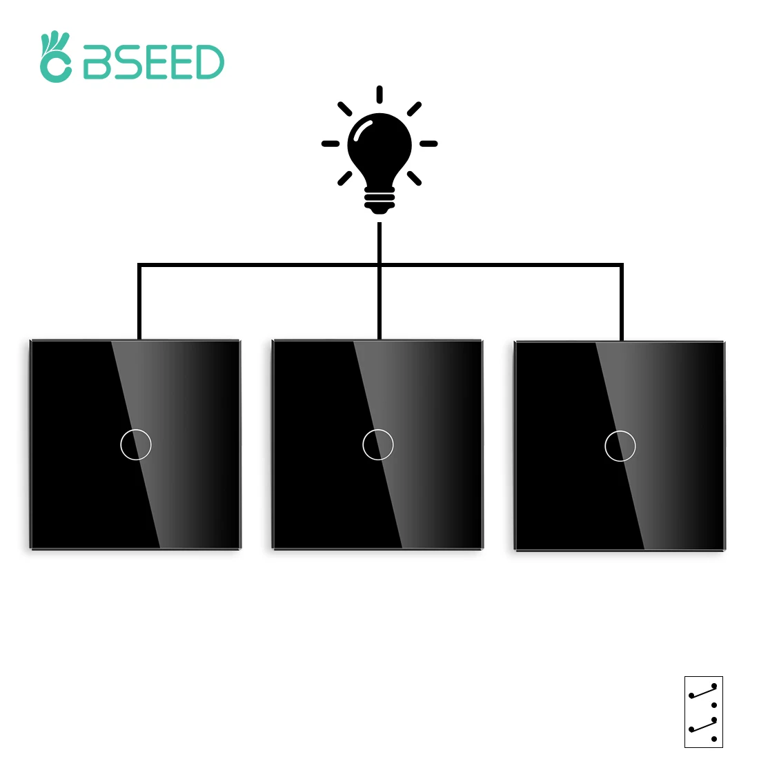 Переключатель для лестницы Bseed, 1 клавиша, 3 направления, стандарт ЕС, Россия, бытовые сенсорные переключатели, 2 цвета, кристальная стеклянная панель, товары для дома