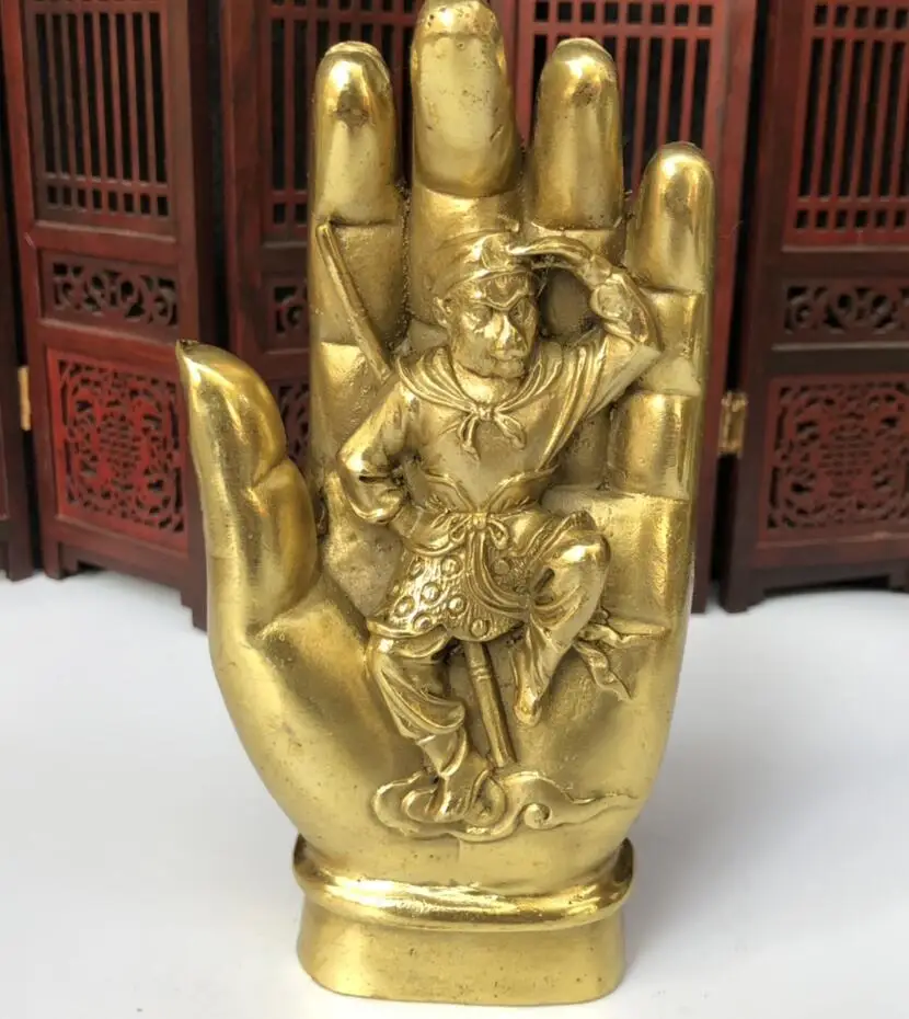 

China brass Buddha hand Monkey King crafts statue