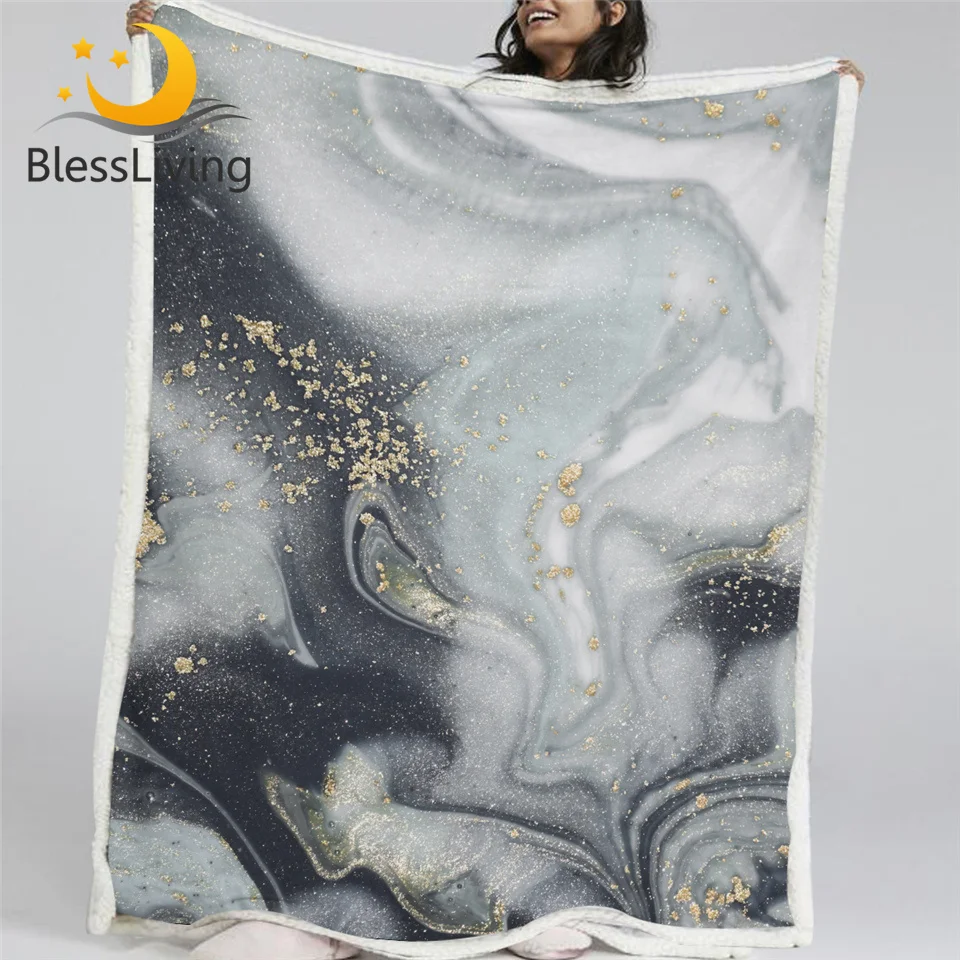 

BlessLiving Marble Texture Blankets For Bed Liquid Golden Soft Fluffy Blanket Rock Stone Abstract Bedding Mantas De Cama 150x200