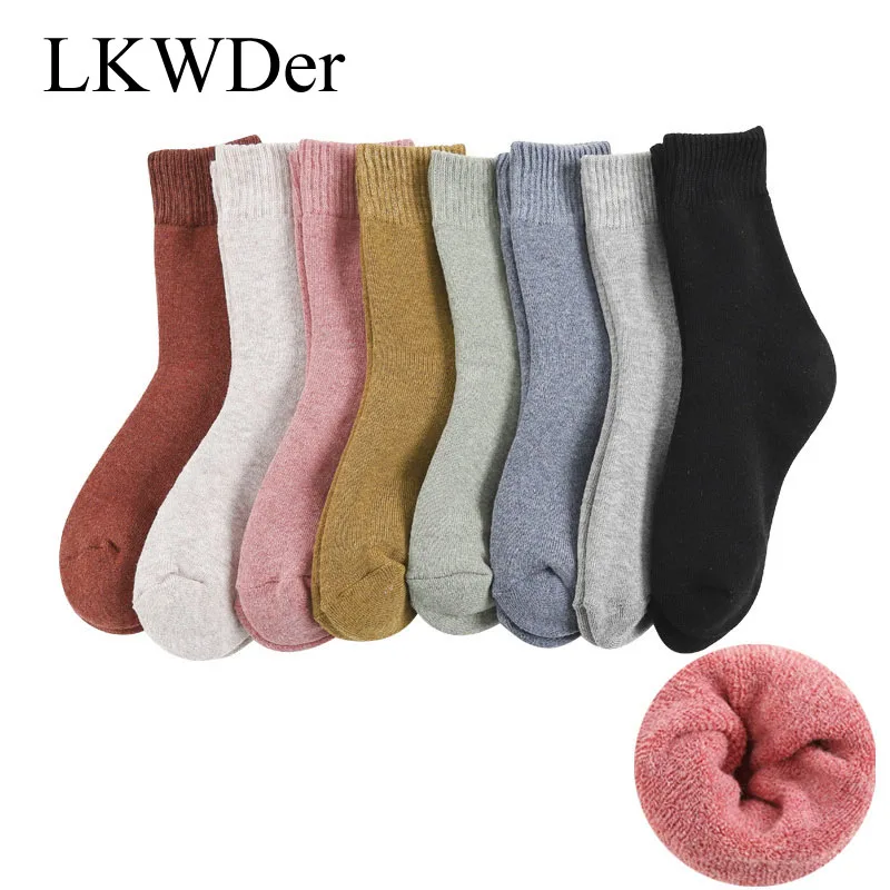 LKWDer 3 Pairs Winter Warm Socks For Women Solid Color Thick Wool Rabbit Hair Socks Snow Against Cold Warm Cotton Sock Sox Meias