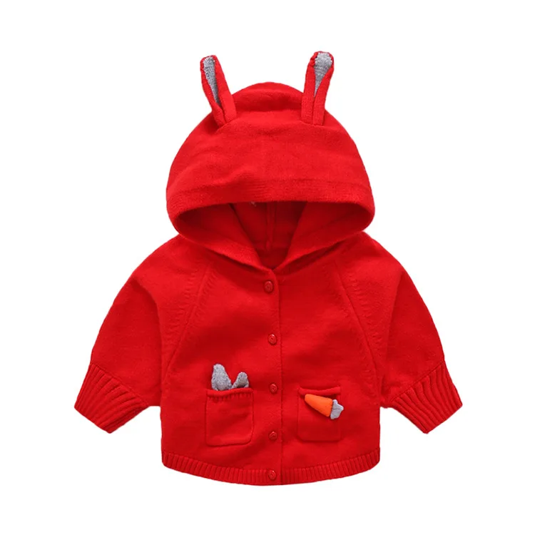 

Girl'S Sweater New Style Children Long-sleeved Cardigan Sweater Baby Cute Rabbit Eared Coat Small CHILDREN'S Hooded Coat