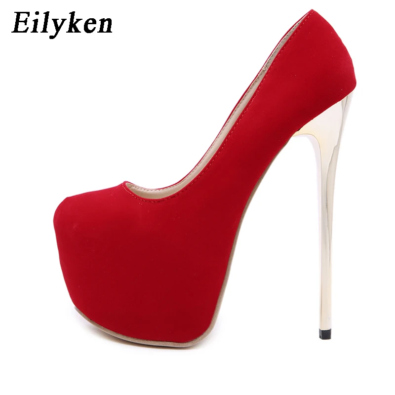 Eilyken/ г. Новые весенне-осенние модные свадебные женские туфли-лодочки с круглым носком туфли-лодочки на платформе и тонком высоком каблуке 17 см пикантная Клубная обувь для вечеринок - Цвет: Red