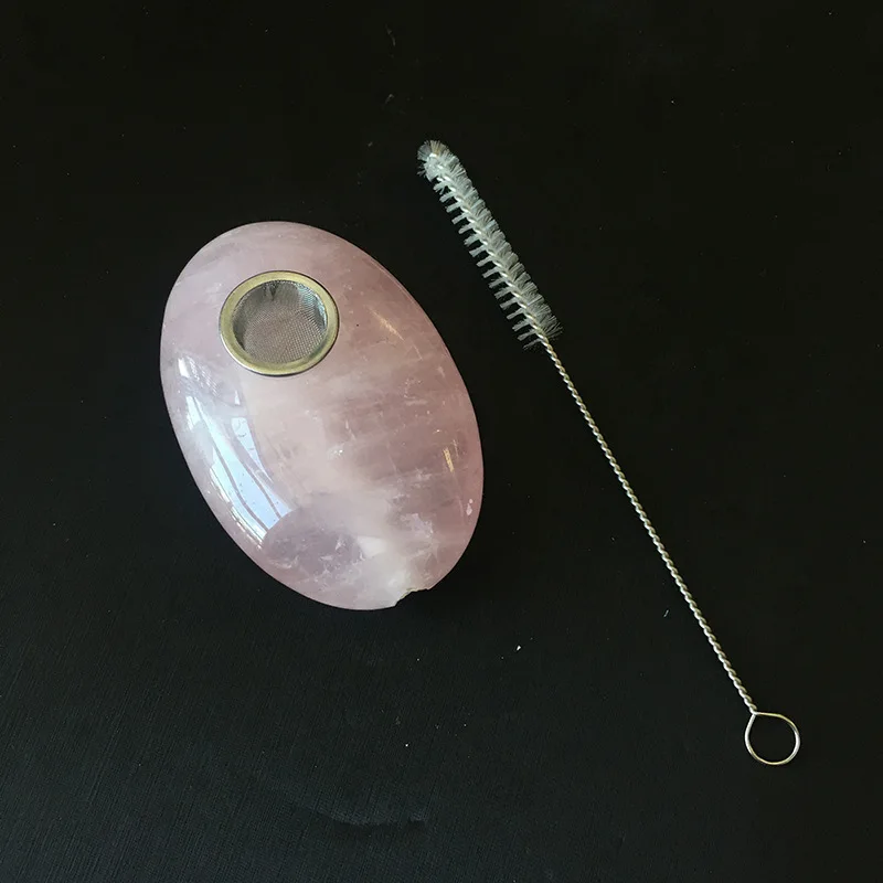 

Natural Pink Crystal Oval Crystal Pipe Simple Fashion Cigarette Holder Playing Pieces Drawer East Manufacturers Direct Selling