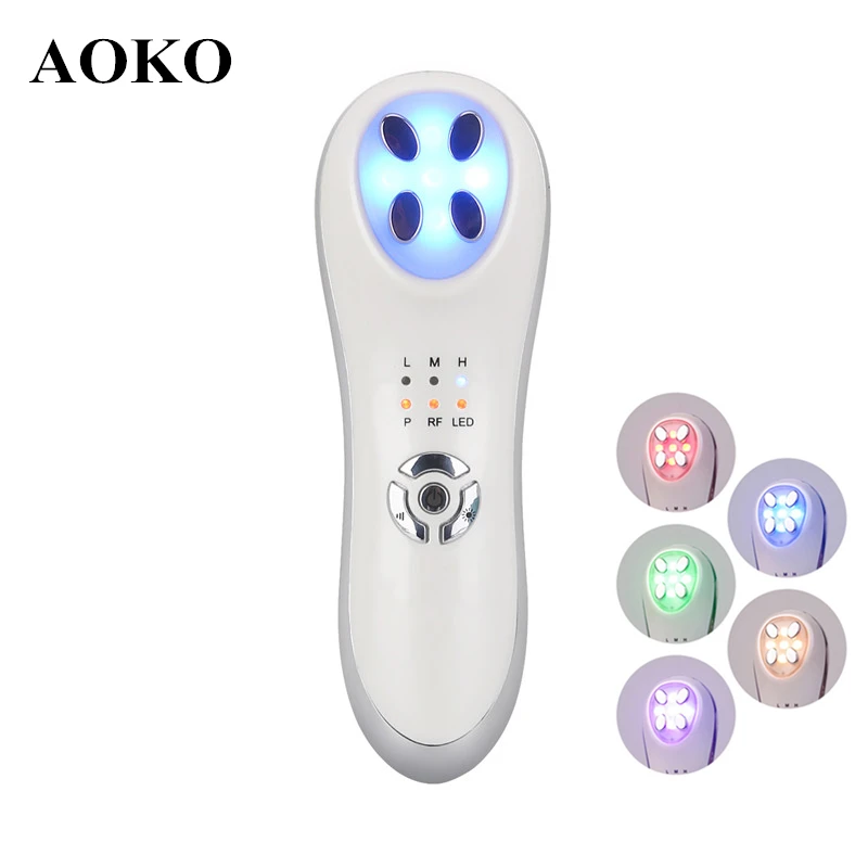 AOKO RF EMS Electroporation 5 color Led Photon Therapy Beauty Machine Face Lifting Face Massager Remove Wrinkles Anti Aging USB