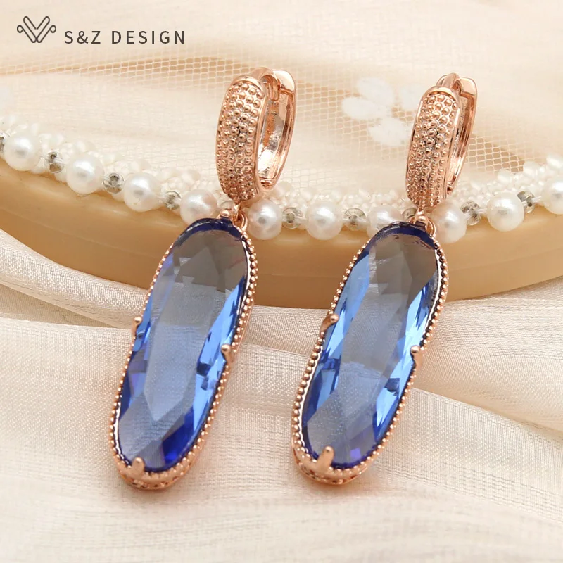 S&Z DESIGN New Elegant Large Oval Egg Shape Rose Gold Color Dangle Earrings For Women Wedding Jewelry Fashion Gift